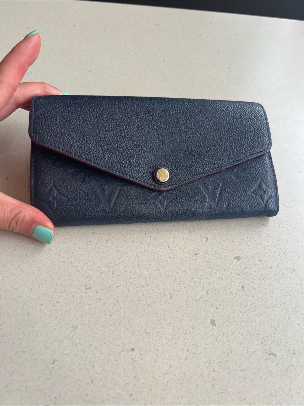 Louis Vuitton Black Leather Envelope Wallet with Red Edge Piping